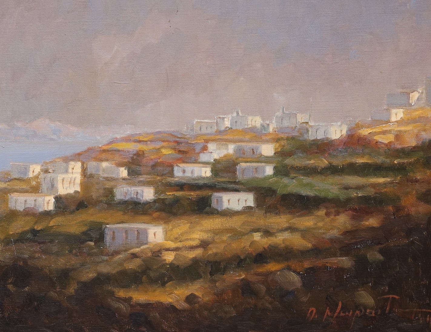 Takis Moraitis (Contemporary Greek), pair of oils on canvas, Mediterranean landscapes, signed, 39 x 49cm
